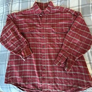 Woolrich Men’s XXL Merlot Red Plaid Flannel Shirt Heavy Cotton FLAW